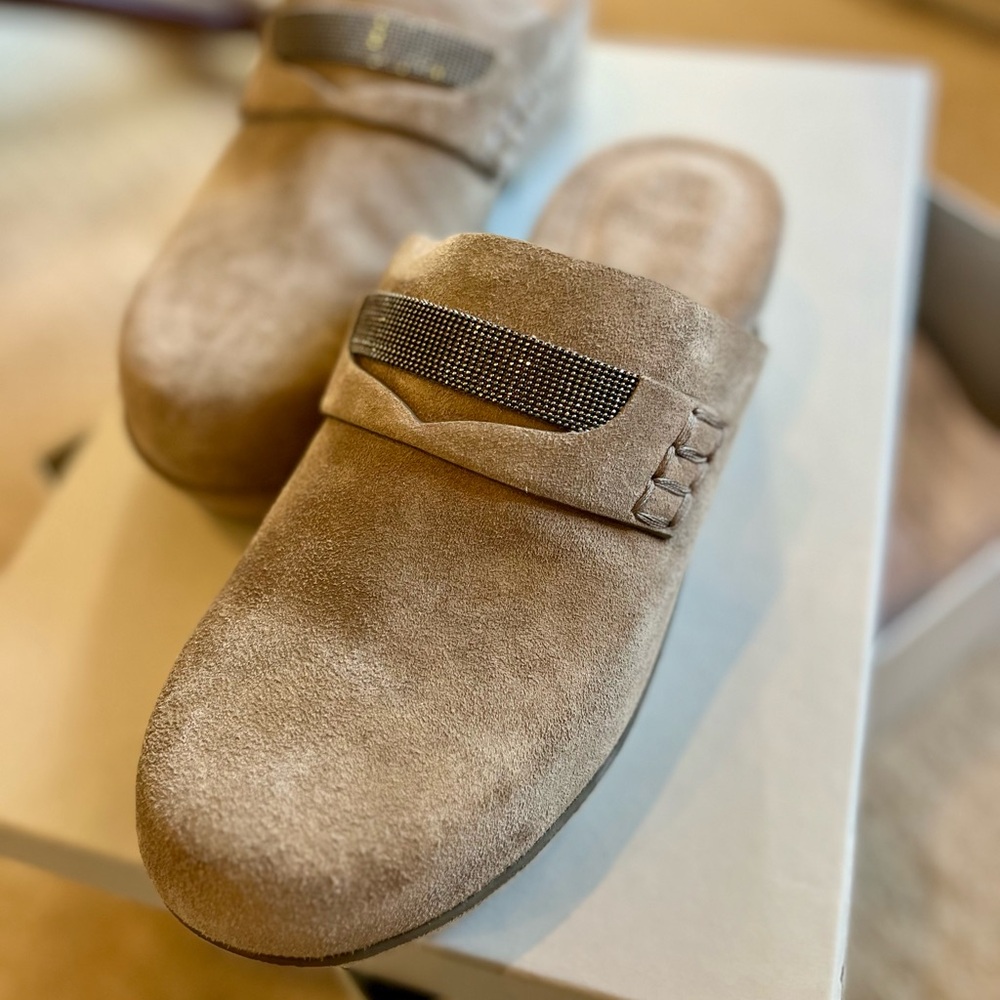 Brunello Cucinelli light grey clogs